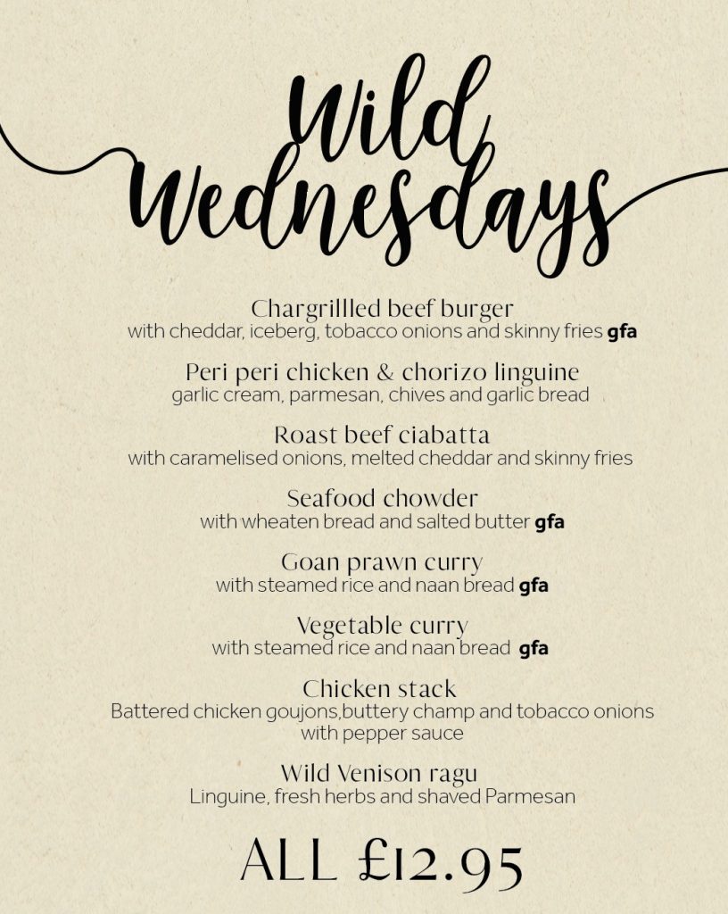 Wild Wednesdays Menu