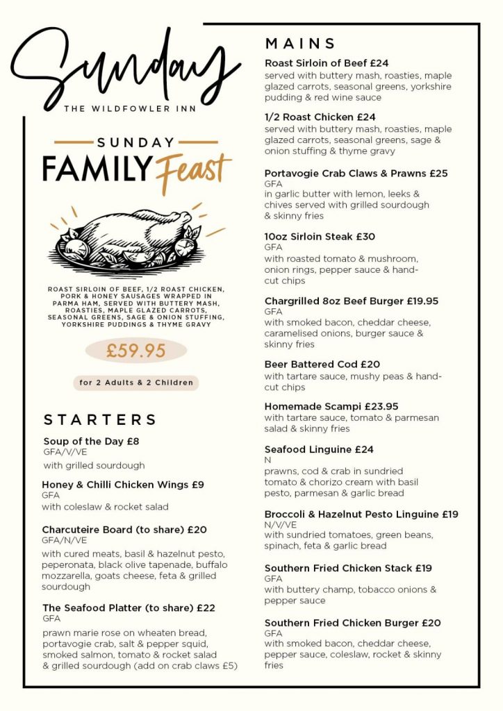 Sunday Roast Menu